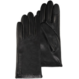 Women's Leather Touch Screen Gloves with Micro Fur Lining Black - Isotoner