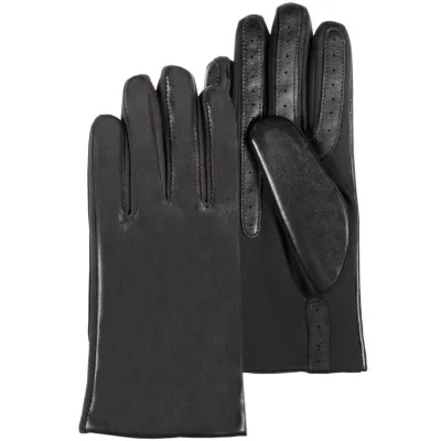 Gants Femme Tactiles Cuir Doublé Micro Fourrure Noir - Isotoner