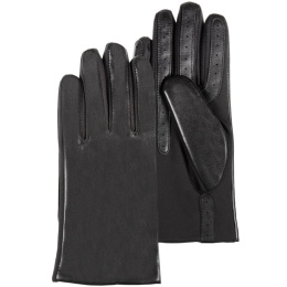 Women's Leather Touch Screen Gloves with Micro Fur Lining Black - Isotoner