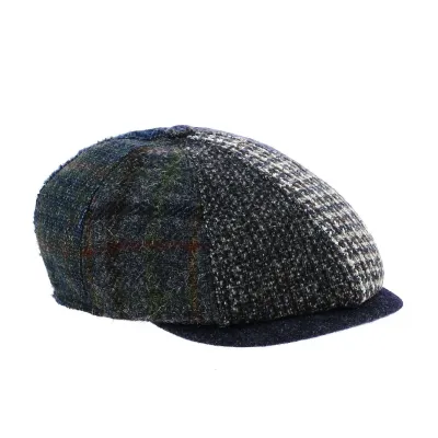 Casquette Bombée Galles Patchwork Laine Bleue - Traclet  - ref 21111 chapellerie traclet