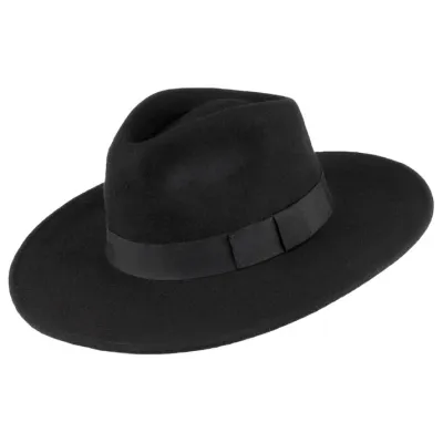 JAXON & JAMES The Author Black Wide Brim Fedora Hat