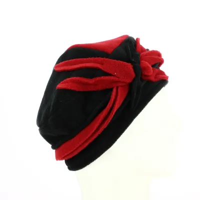 Black & Red Fleece Beanie with Fleur-de-lis - Traclet - ref 21172