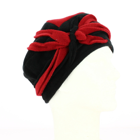 Black & Red Fleece Beanie with Fleur-de-lis