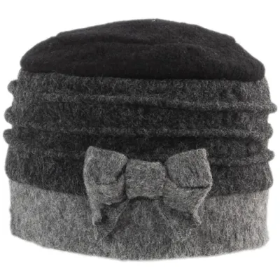 Black & Grey Wool Beanie Hat with Bow - Traclet Reference: 21190 | Traclet Hat Shop