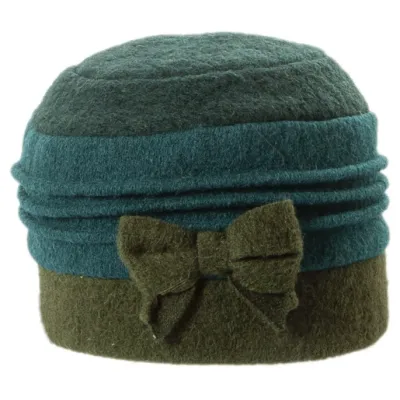 Toque Avec Nœud Laine Vert & Olive - Traclet