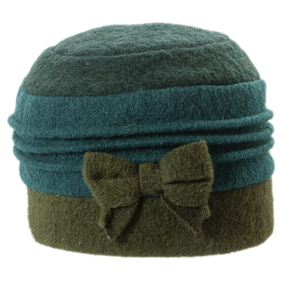 Wool Beanie with Green & Olive Bow - Traclet