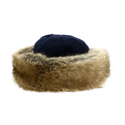 Navy Polar Marmot Hat with Beige Faux Fur - Traclet