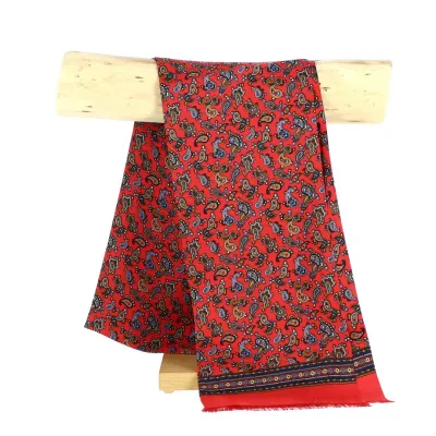 Foulard Homme Soie Rouge Motifs - Traclet