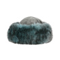 Irena Women's Toque in Turquoise Faux Fur & Gray Leather - Traclet