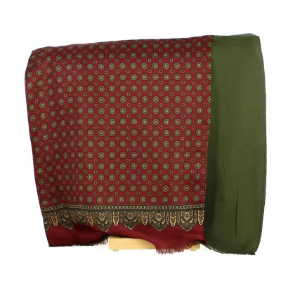 Men's silk scarf - red and khaki with yellow, brown and khaki patterns Reference: 21282 | Traclet Hat Shop