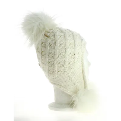 Ivory Peruvian Knit Beanie with Pompom - Traclet: 21430| Chapellerie Traclet