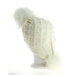 Ivory Peruvian Knit Beanie with Pompom - Traclet