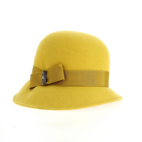 Yellow Wool Felt Maithe Cloche Hat - Traclet