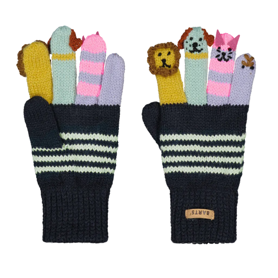 Kids Gloves With Navy Puppet Faces - Barts