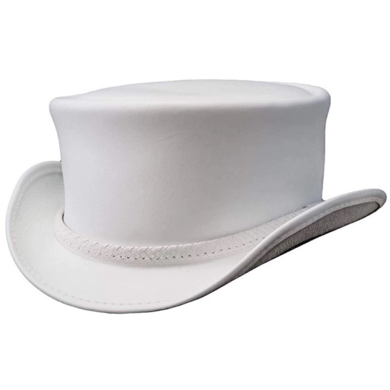Chapeau Demi Haut de Forme Cuir Blanc - American Hat