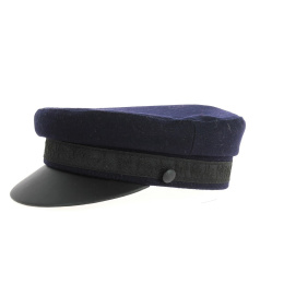Blue Cloth & Black Leather Sailor Cap