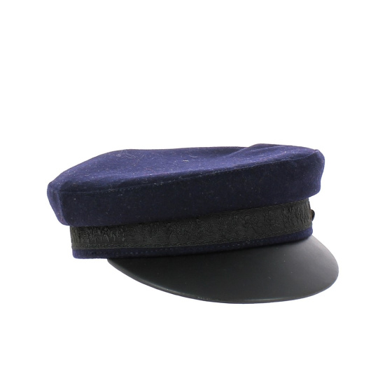 Casquette Marin Drap Bleu & Cuir Noir