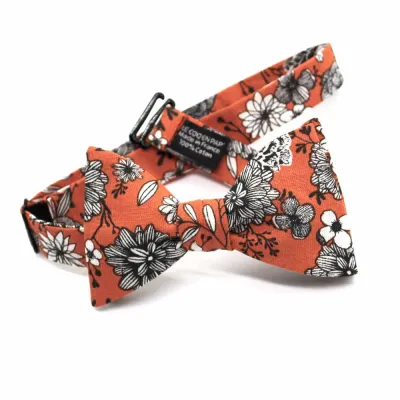 Nœud Papillon Fleuri orange feu dahlia - Le Coq En Pap