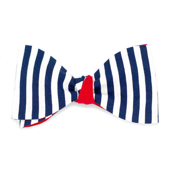 Nœud Papillon rouge et blanc revers rayé marine - Le Coq En Pap