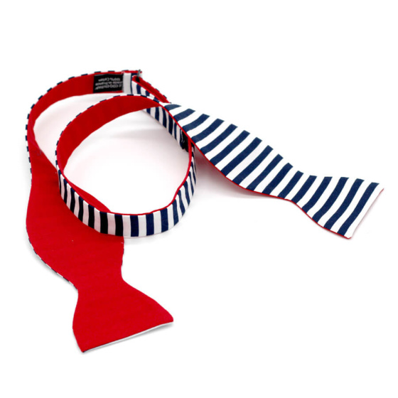 Nœud Papillon rouge et blanc revers rayé marine - Le Coq En Pap