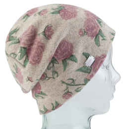 Rosie Flowers Wool Beanie - Coal