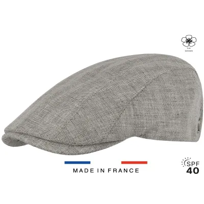 Perfect Flat Cap in Grey Linen with UV 40+ Protection - Fléchet Reference: 12920 | Chapellerie Traclet