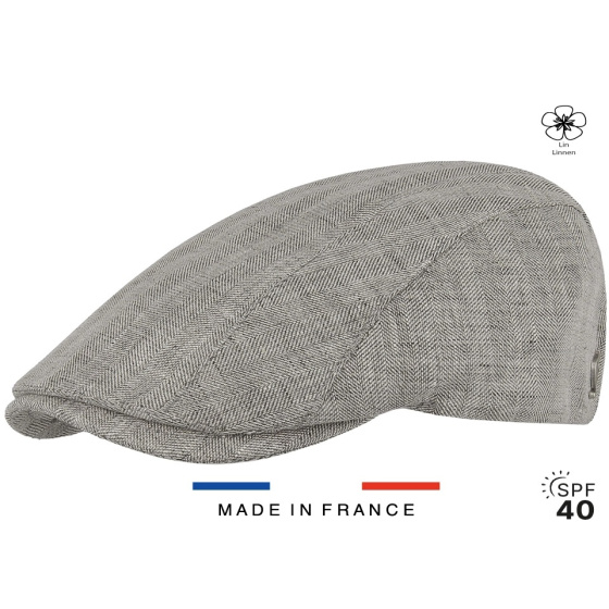 Perfect Flat Cap in Gray Linen with UV 40+ Protection - Fléchet