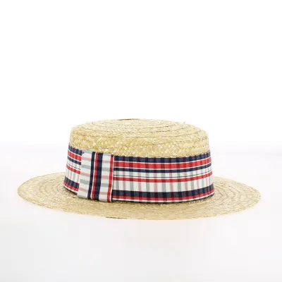 Chapeau de Paille Naturel – Bande Rayée Rouge, Blanc & Bleu