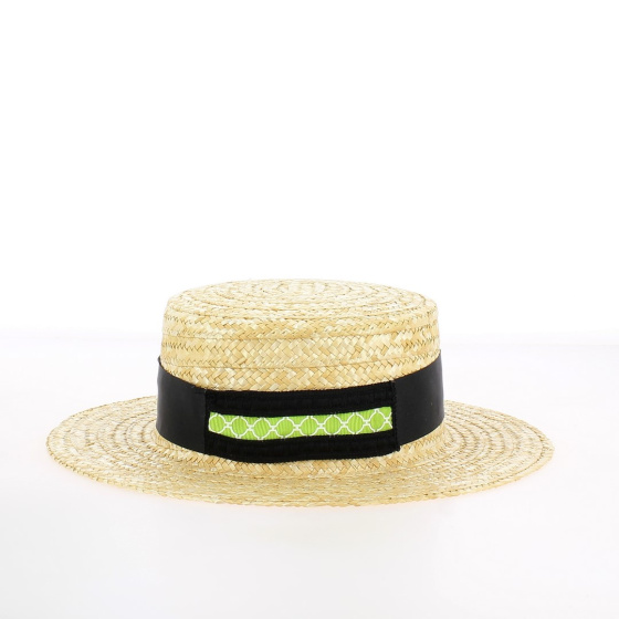 Chapeau de Paille Naturel Noir et Vert