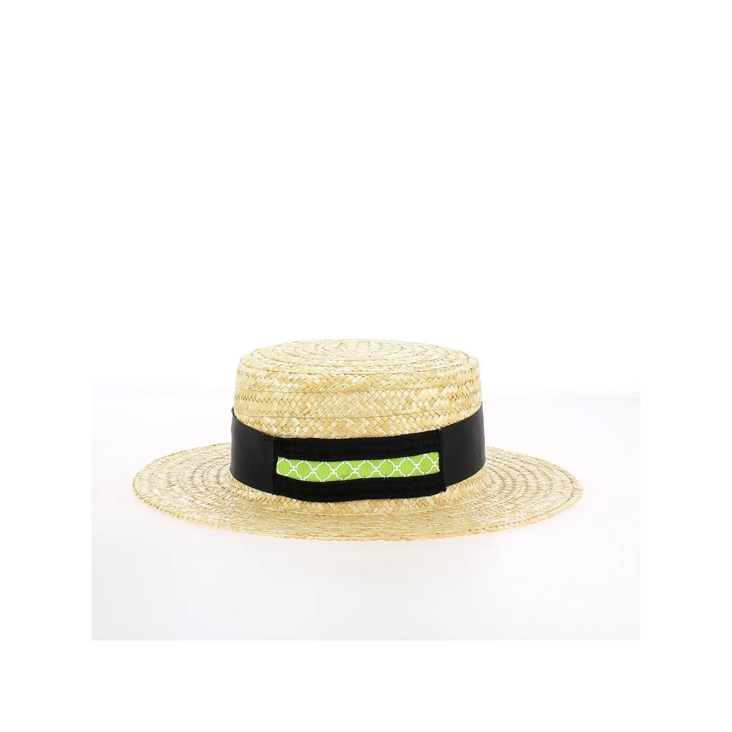 Chapeau de Paille Naturel Noir et Vert