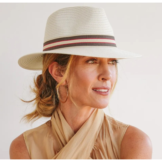 Ivory Stripe Fedora Hat UPF 50+ - House of Ord