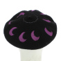 Béret Basque Noir avec Motifs Roses et Lune Brodée