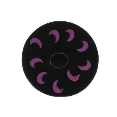 Béret Basque Noir avec Motifs Roses et Lune Brodée