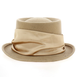 Chapeau Haut de Forme Beige avec Ruban Satiné