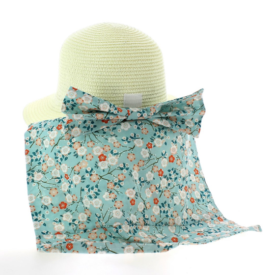Chapeau Capeline Cache-Nuque Palmira Paille Papier Fleuri- Traclet Chapeau Capeline Cache-Nuque Palmira Paille Papier Fleuri- Traclet