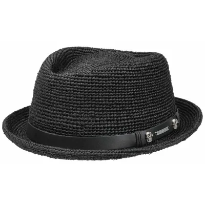 Chapeau Pork Pie Diamond Raffia Paille Noire - Stetson