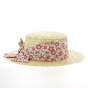 Natural Straw Boater Hat with Red Liberty Print