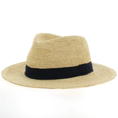 Black Riviera Fedora Hat in Natural Straw