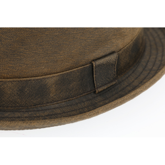 Brown Cotton Porkpie Bari Hat - Traclet