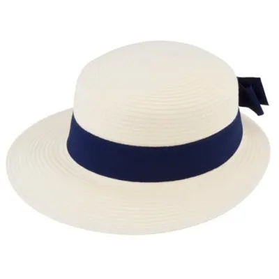 Palerme Cap Large Visor Natural Navy Ribbon - Traclet Reference: 22091| Chapellerie Traclet
