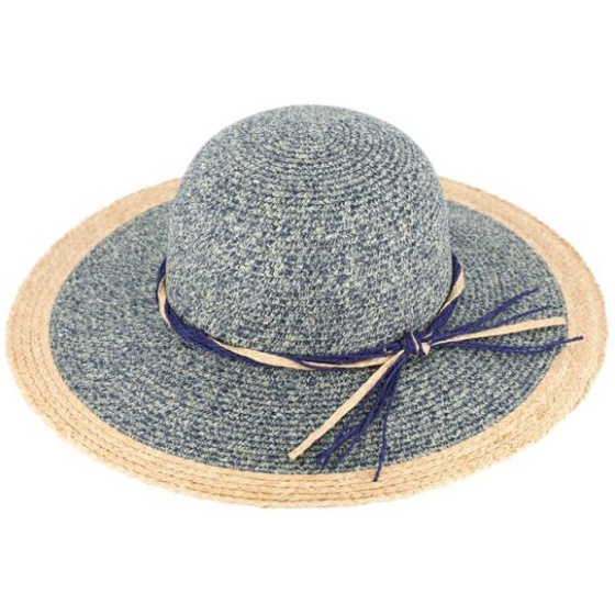 Alessia Navy Paper Straw Wide-Brimmed Hat - Traclet