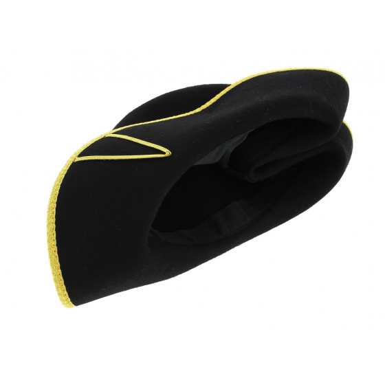 Black Wool Felt Foldable Tricorn - grey trimming