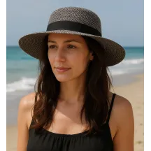 Black Paper Straw Stella Wide-Brimmed Hat - Traclet Reference: 22150| Traclet Hatmakers
