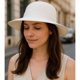 Elena White Paper Straw Wide-Brim Hat - Traclet