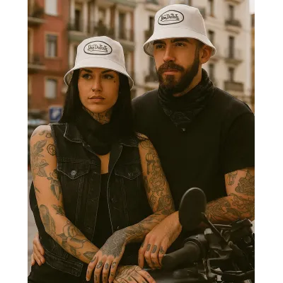White Washed Cotton Bucket Hat - VON DUTCH Green Reference: 16236| Traclet Hat Shop
