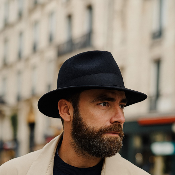 Chapeau homme Fedora Feutre Laine Noir Imperméable - Traclet Chapeau homme Fedora Feutre Laine Noir Imperméable - Traclet