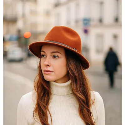 Chapeau Fedora en laine classique avec ceinture