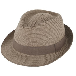 Taupe Paper Straw Trilby Hat - Traclet