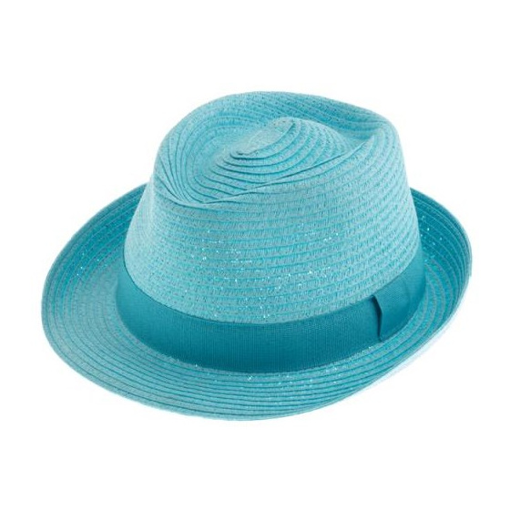 Turquoise Paper Straw Trilby Hat - Traclet