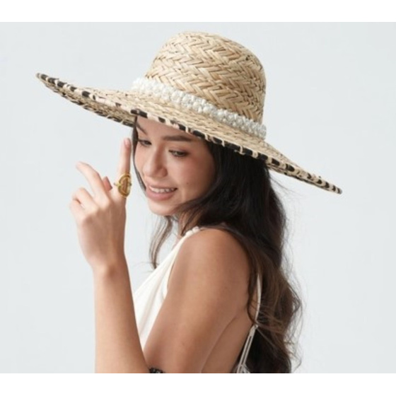 Summer Wide Brim Pearl Hat with Leopard Trim - Traclet